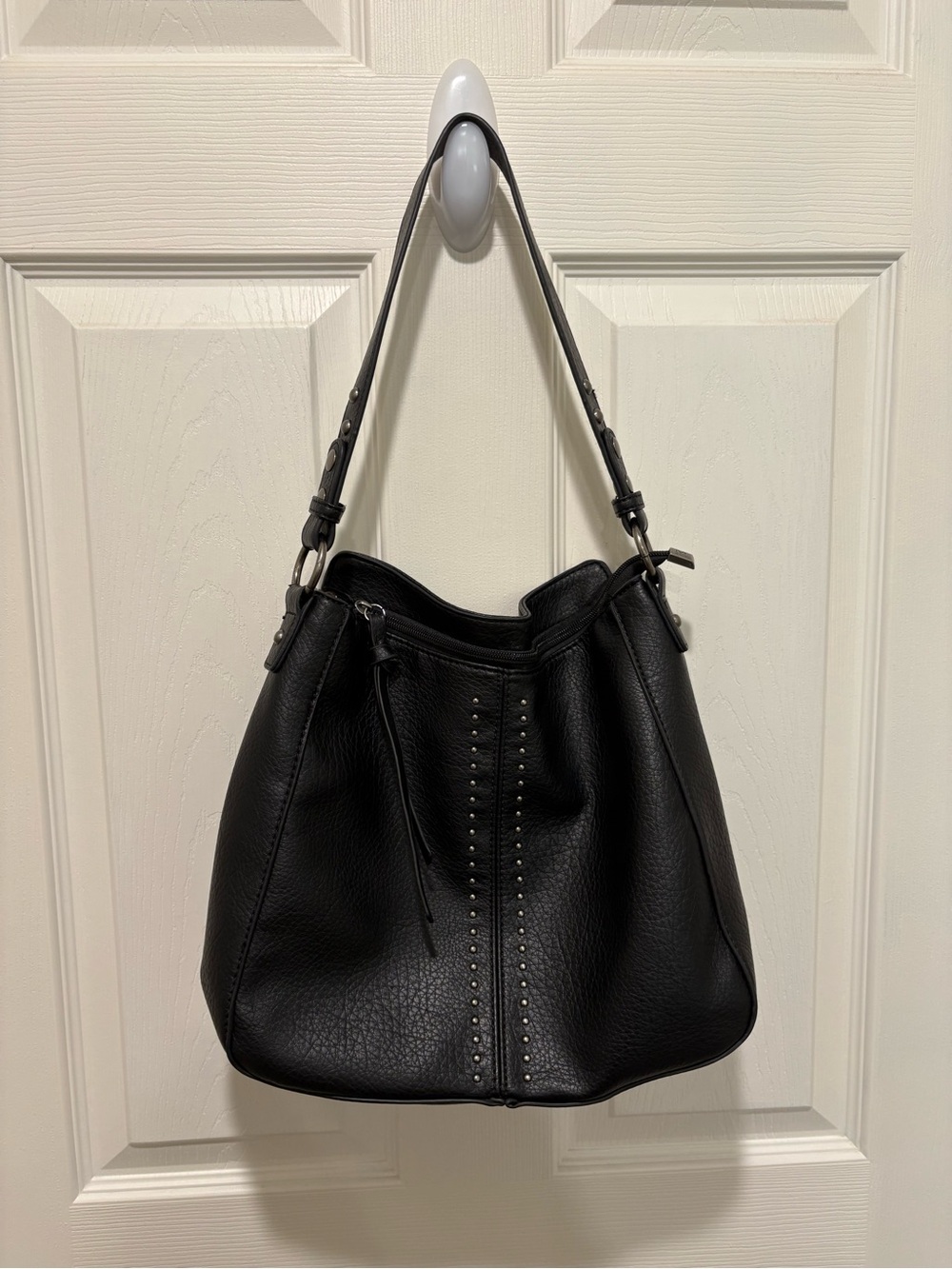 MONTANA WEST Black Pebbled Leather Hobo with Stud Detailing